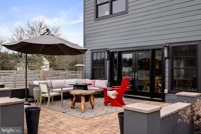 view of patio / terrace featuring french doors and an outdoor hangout area