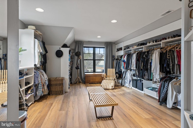 walk in closet with hardwood / wood-style flooring