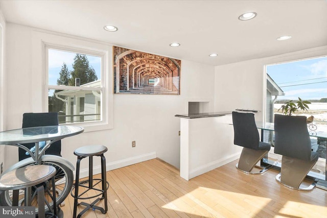 dining space featuring wood-type flooring