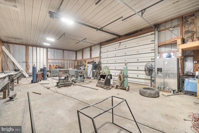 garage featuring a workshop area