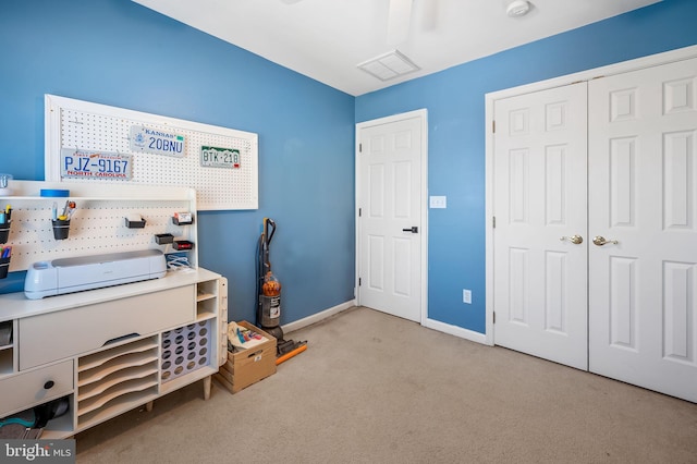 view of carpeted office space