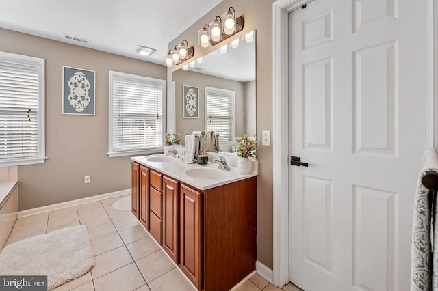 bathroom with vanity and tile patterned flooring