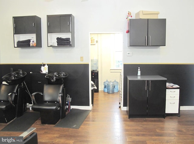 kitchen with dark hardwood / wood-style flooring