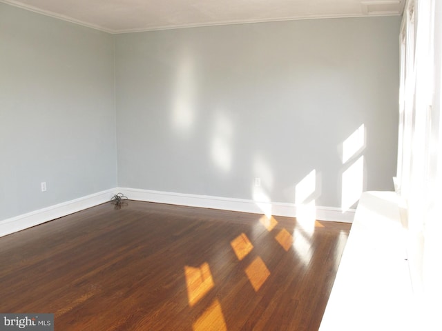 unfurnished room with crown molding and dark hardwood / wood-style floors