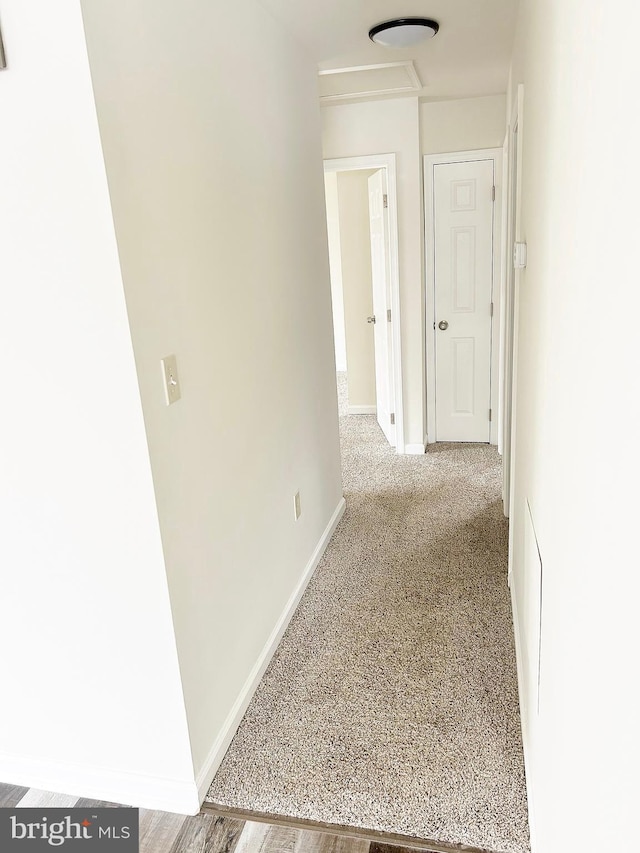 corridor featuring carpet and baseboards