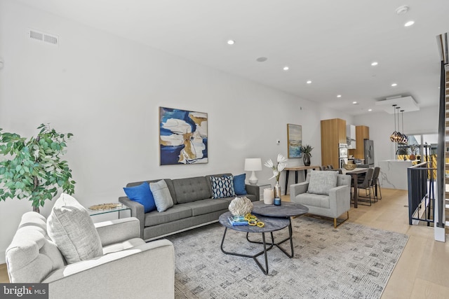 living room with light wood-type flooring