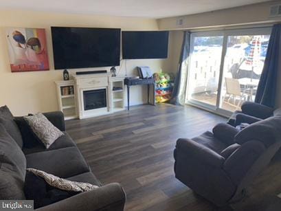 living room featuring dark hardwood / wood-style flooring