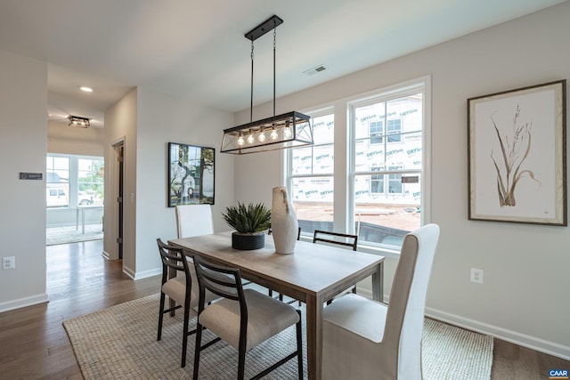 dining area featuring dark wood-type flooring