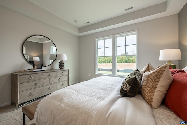 bedroom with light carpet