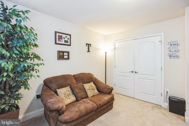 living room featuring light colored carpet