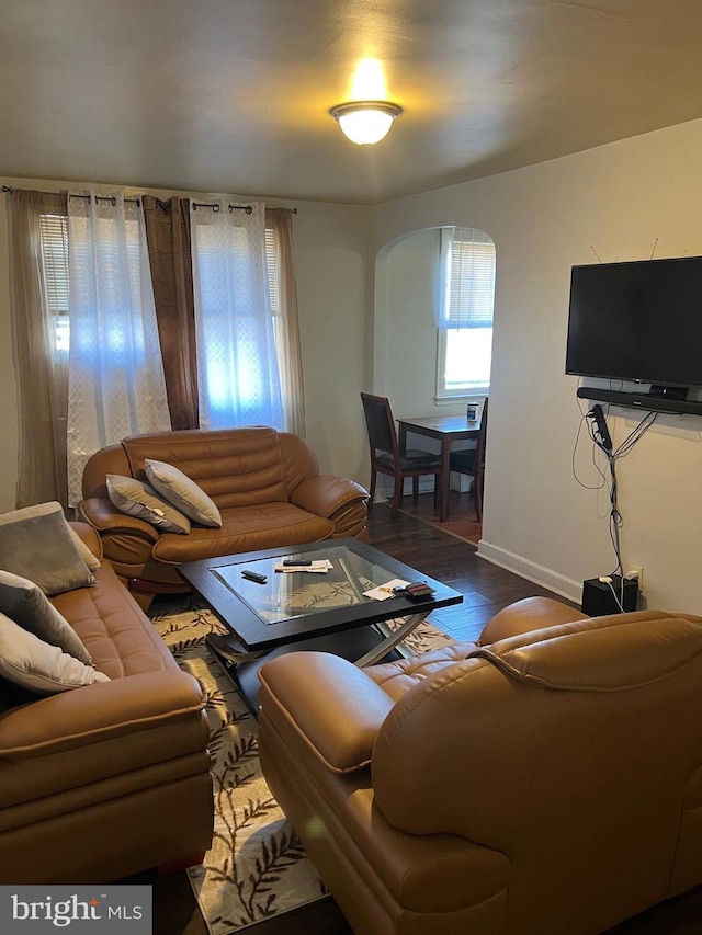 living room featuring dark hardwood / wood-style floors