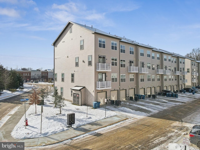 view of snow covered building