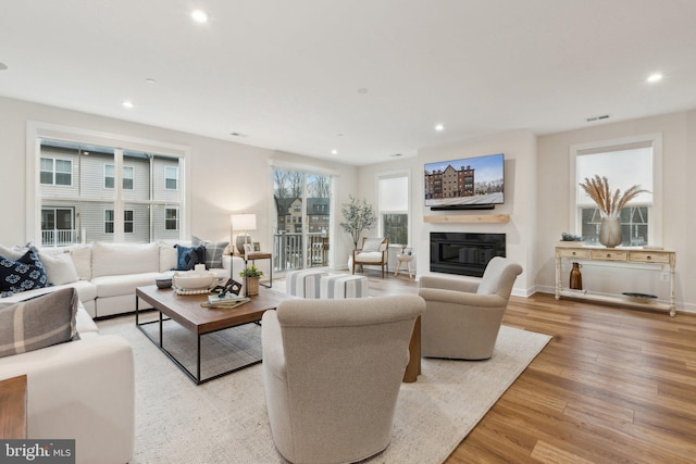 living room with light wood-type flooring