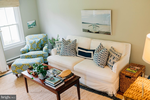 living room with a baseboard radiator