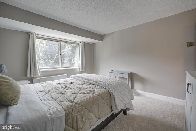 bedroom with carpet and a textured ceiling