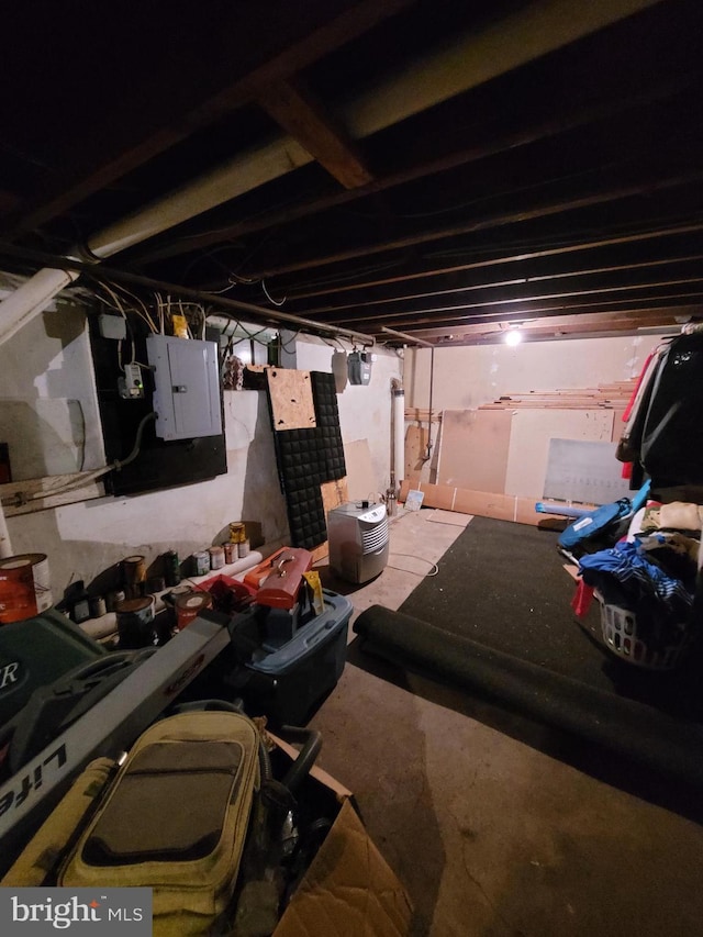 basement with electric panel