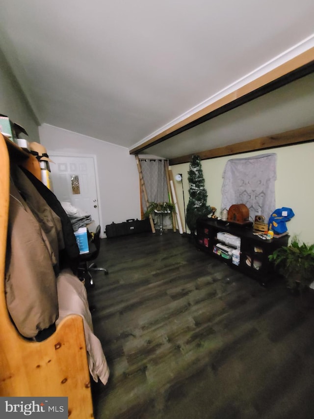 interior space with vaulted ceiling and hardwood / wood-style flooring