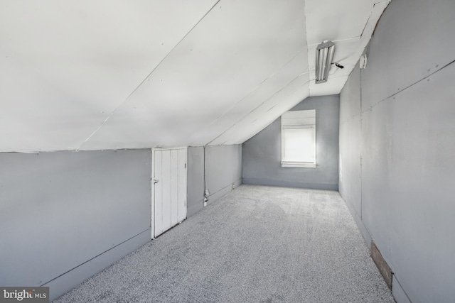 additional living space featuring light colored carpet and vaulted ceiling