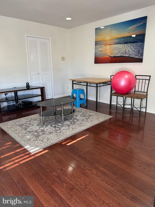 interior space with dark hardwood / wood-style floors