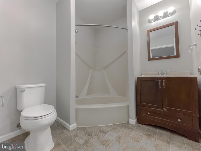 full bathroom featuring shower / bathing tub combination, toilet, and vanity