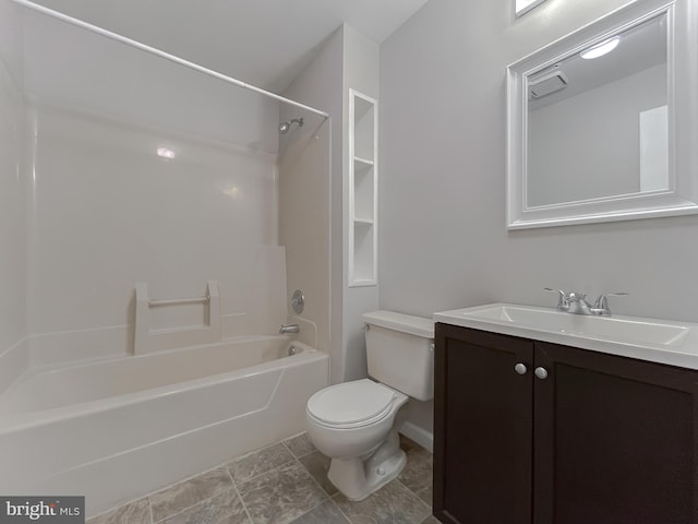 full bathroom with toilet,  shower combination, and vanity