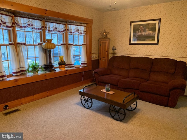 living room featuring carpet flooring