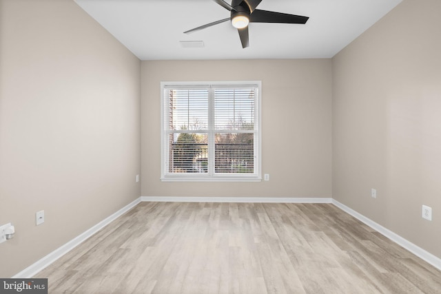 unfurnished room featuring ceiling fan and light hardwood / wood-style floors