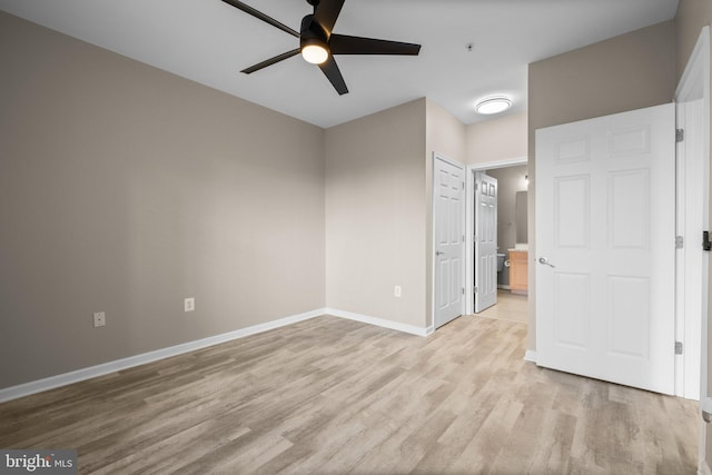 unfurnished room featuring ceiling fan and light hardwood / wood-style flooring