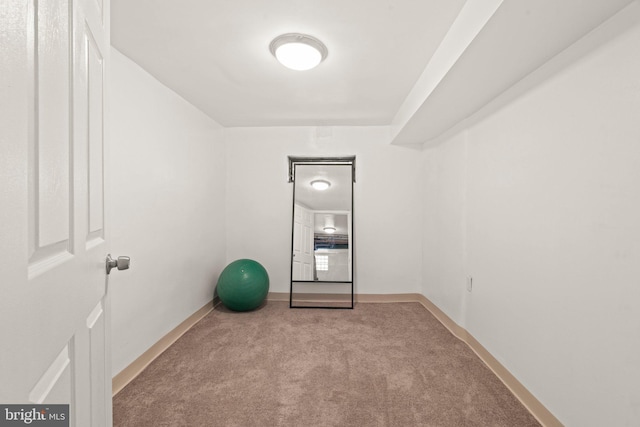 exercise area with light colored carpet