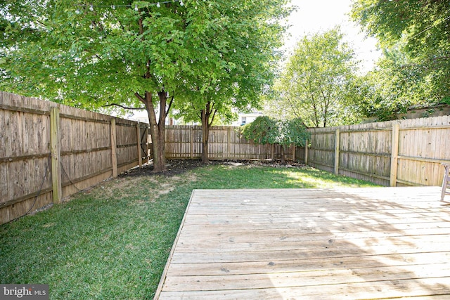 wooden deck featuring a yard