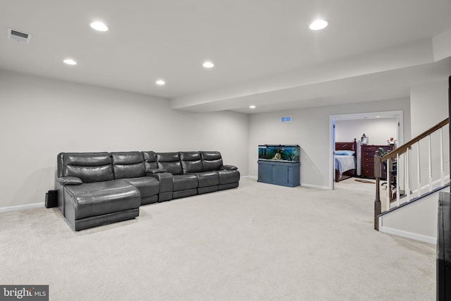 living room featuring light colored carpet