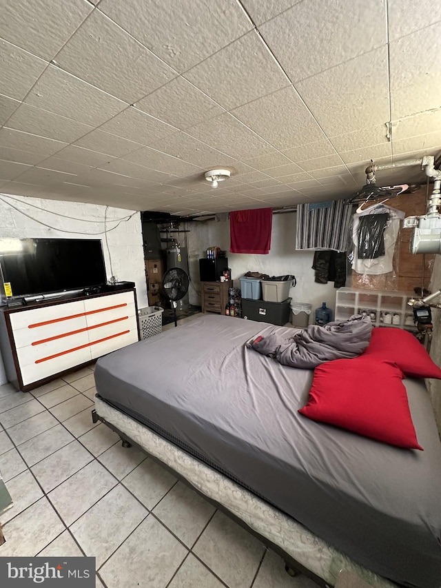 tiled bedroom with water heater