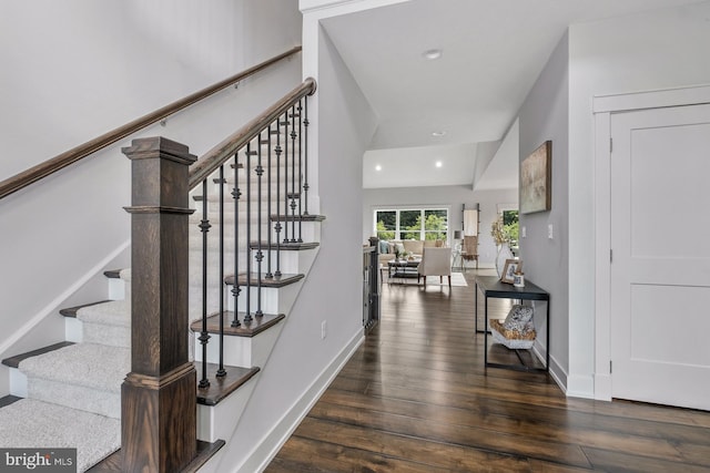 staircase featuring wood-type flooring