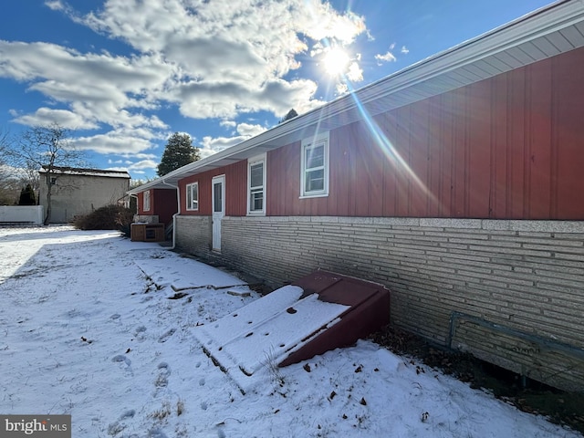 view of snow covered exterior