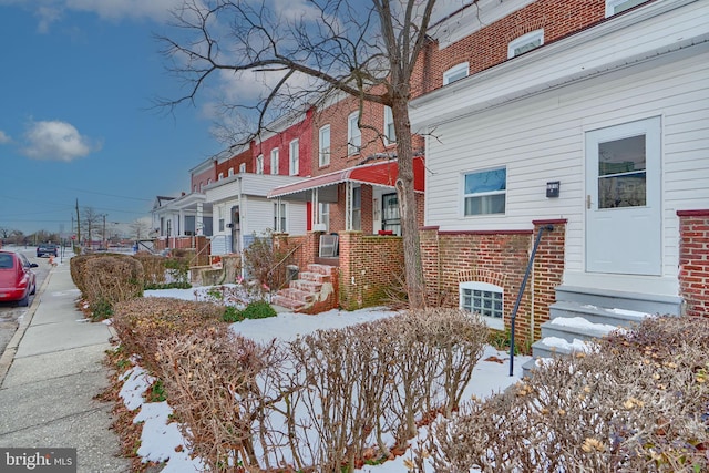 view of snow covered exterior