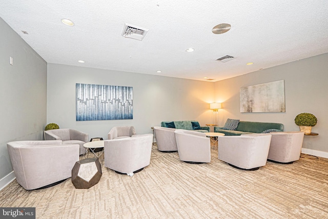 living room featuring a textured ceiling