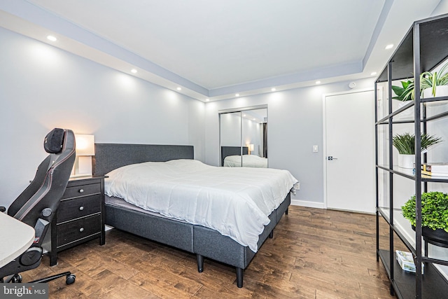 bedroom featuring a closet and dark wood-type flooring