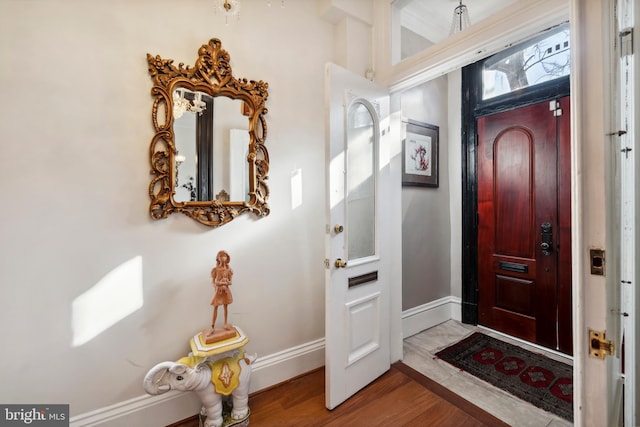 foyer entrance with hardwood / wood-style flooring