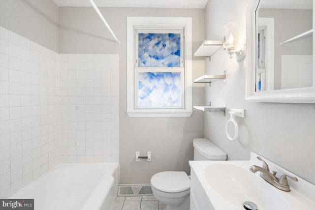 full bathroom featuring sink, shower / bath combination, toilet, and tile patterned flooring