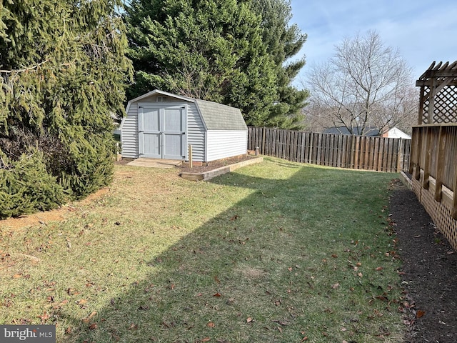 view of yard with a storage shed