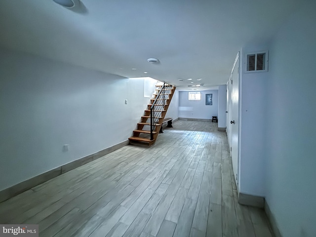 interior space with light hardwood / wood-style floors