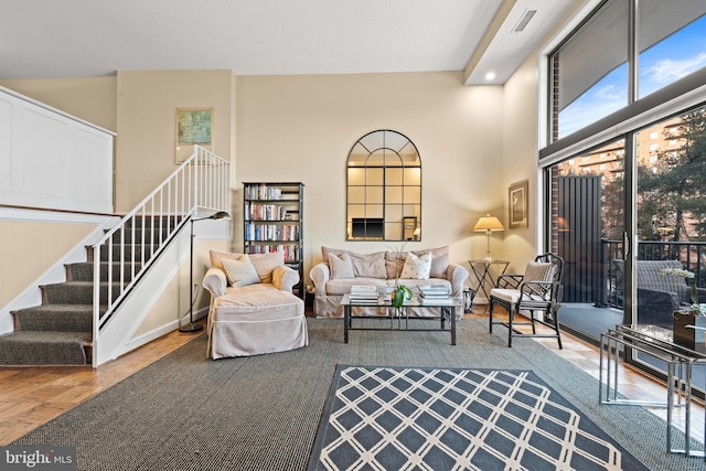 living room featuring parquet floors