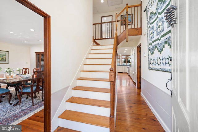7705 Quaker Neck Rd, Bozman, MD 21612 - staircase featuring wood finished floors and recessed lighting