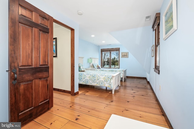 7705 Quaker Neck Rd, Bozman, MD 21612 - bedroom with baseboards, light wood-type flooring, and recessed lighting