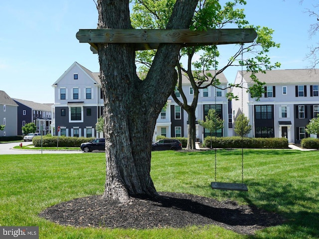 view of community with a residential view and a lawn