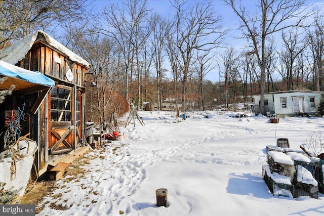 view of yard layered in snow