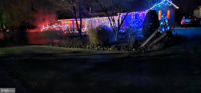 view of yard at night