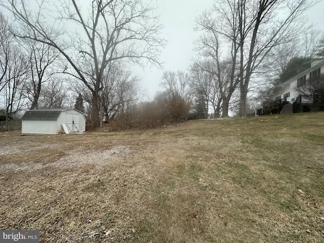 view of yard featuring a shed