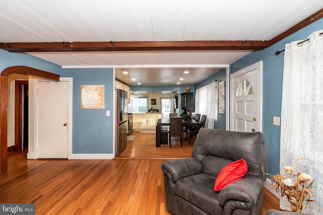 862 Bay Ave, Toms River, NJ 08753 - living room with beam ceiling and hardwood / wood-style floors
