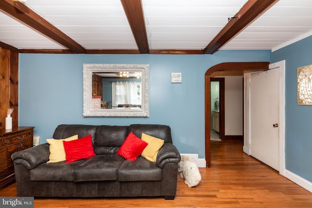 862 Bay Ave, Toms River, NJ 08753 - living room featuring beam ceiling and hardwood / wood-style flooring